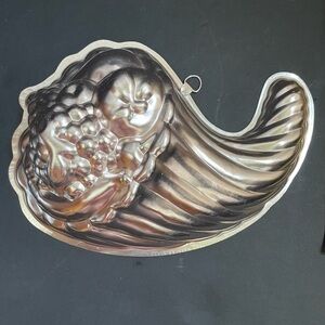vintage copper jello mold, Thanksgiving cornucopia